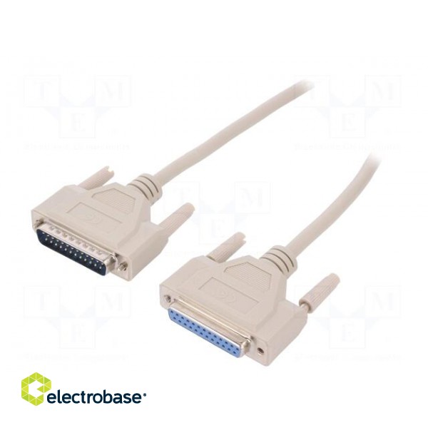 Cable | D-Sub 25pin socket,D-Sub 25pin plug | 3m | beige | Core: Cu