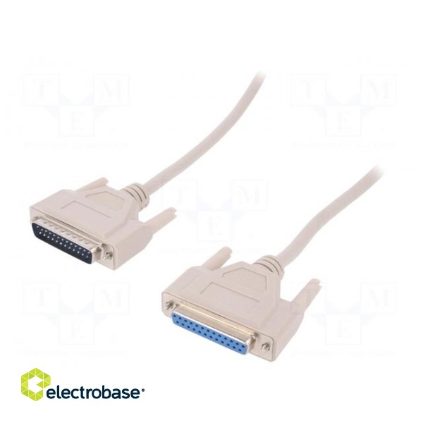 Cable | D-Sub 25pin socket,D-Sub 25pin plug | 5m | beige | Core: Cu