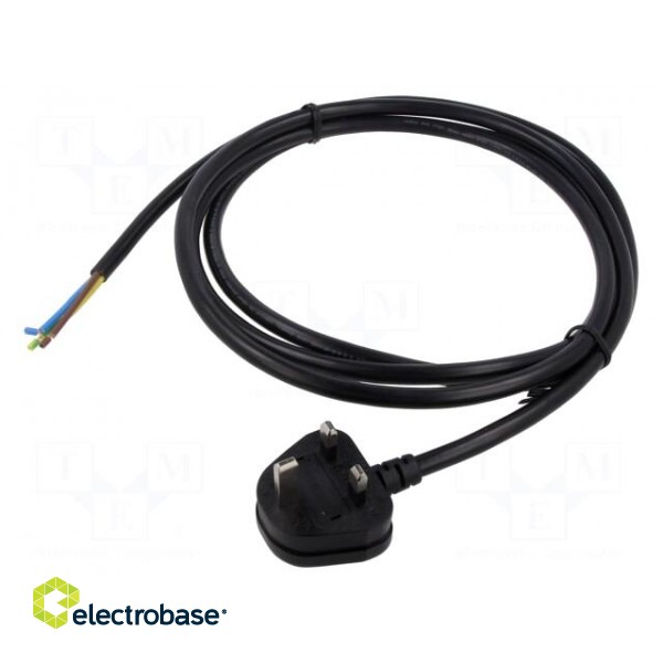 Cable | 3x1.5mm2 | BS 1363 (G) plug,wires | PVC | 2.5m | black | 16A