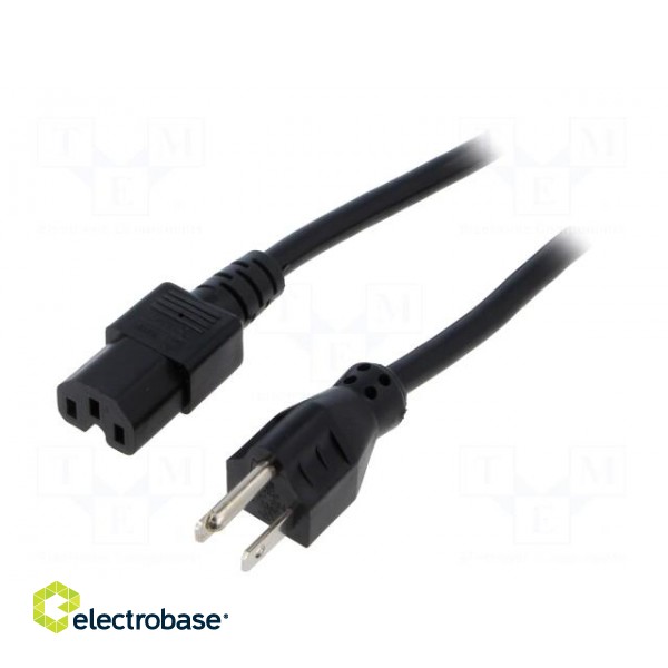 Cable | 3x16AWG | IEC C15 female,NEMA 5-15 (B) plug | PVC | 2.3m