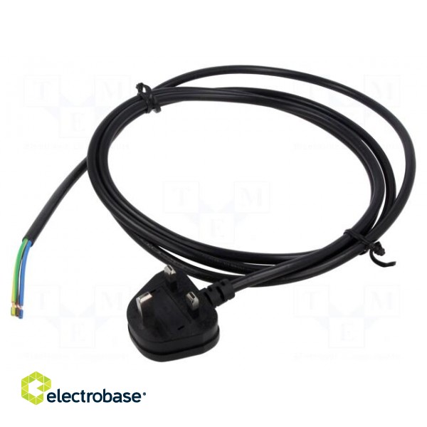 Cable | 3x1mm2 | BS 1363 (G) plug,wires | PVC | 2.5m | black | 10A | 250V
