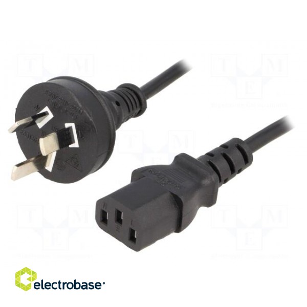 Cable | IEC C13 female,AS/NZS 3112 (I) plug | 1.8m | black | PVC