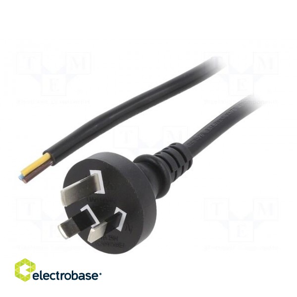 Cable | 3x0.75mm2 | AS/NZS 3112 (I) plug,wires | PVC | 1m | black | 10A