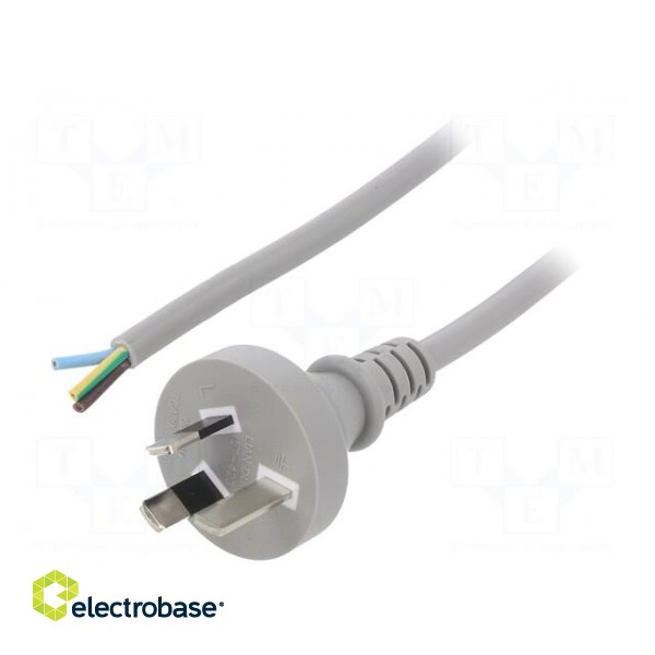 Cable | AS/NZS 3112 (I) plug,wires | PVC | 1m | grey | 3x0,75mm2 | 10A