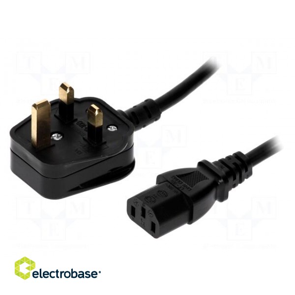 Cable | BS 1363 (G) plug,IEC C13 female | 1.5m | black | PVC | 3A | 250V