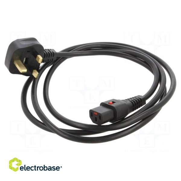 Cable | BS 1363 (G) plug,IEC C13 female | 2m | black | 5A | 250V | IP20