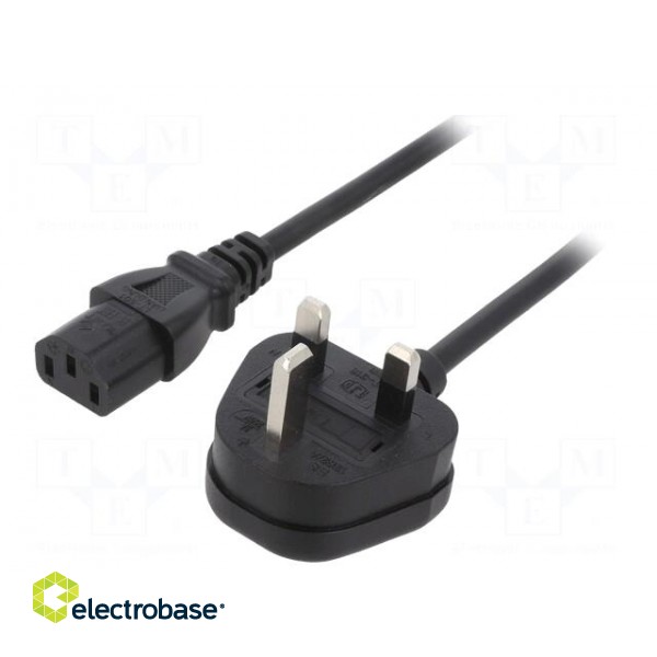 Cable | 3x0.75mm2 | BS 1363 (G) plug,IEC C13 female | PVC | 1m | black