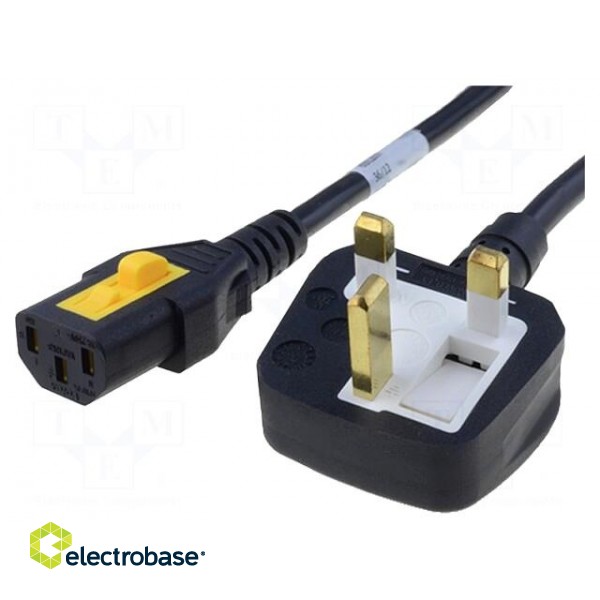 Cable | BS 1363 (G) plug,IEC C13 female | 2m | with locking | black