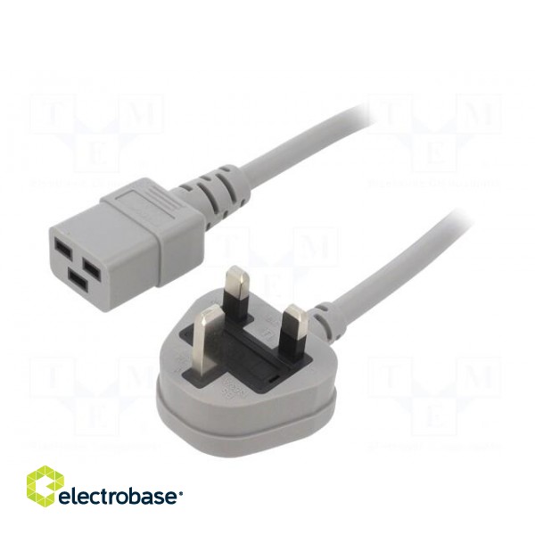 Cable | 3x1.5mm2 | BS 1363 (G) plug,IEC C19 female | PVC | 5m | grey