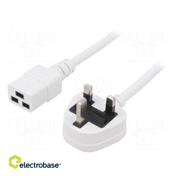 Cable | 3x1.5mm2 | BS 1363 (G) plug,IEC C19 female | PVC | 5m | white