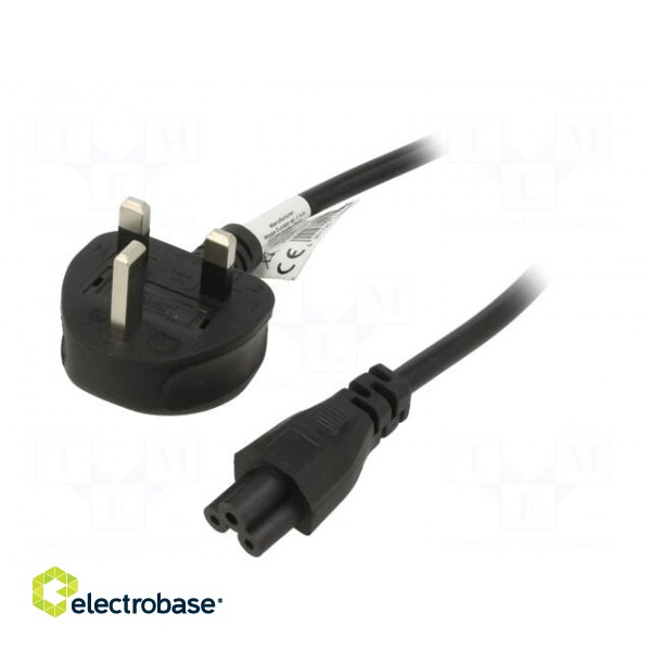 Cable | 3x0.5mm2 | BS 1363 (G) plug,IEC C5 female | PVC | 1.5m | black