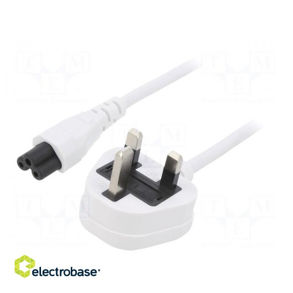 Cable | 3x0.75mm2 | BS 1363 (G) plug,IEC C5 female | PVC | 5m | white