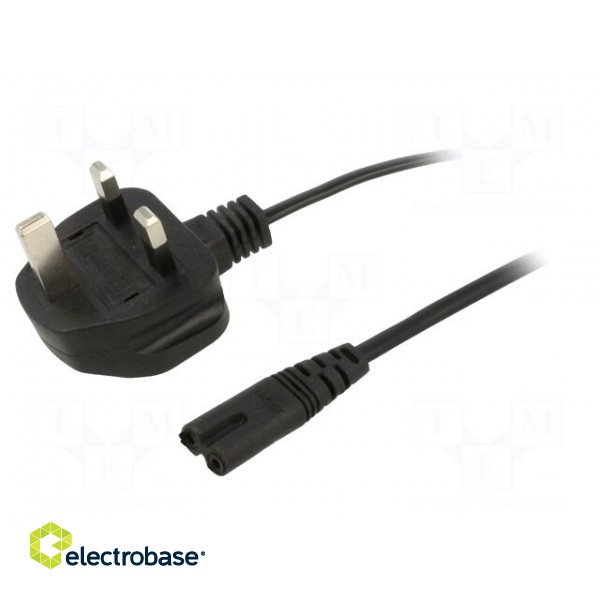 Cable | 2x0.5mm2 | BS 1363 (G) plug,IEC C7 female | PVC | 1.5m | black