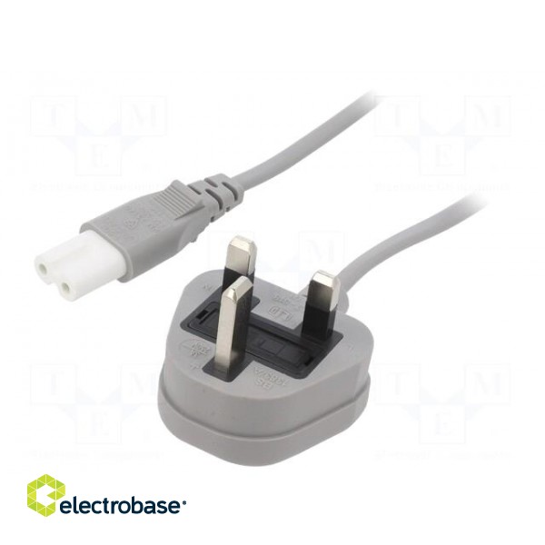 Cable | 2x0.75mm2 | BS 1363 (G) plug,IEC C7 female | PVC | 1.8m | grey