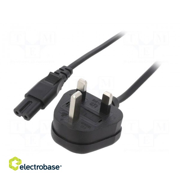Cable | 2x0.75mm2 | BS 1363 (G) plug,IEC C7 female | PVC | 1m | black