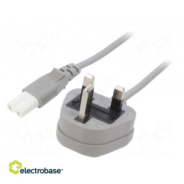 Cable | 2x0.75mm2 | BS 1363 (G) plug,IEC C7 female | PVC | 1m | grey
