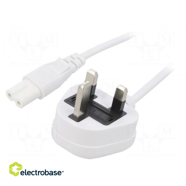 Cable | 2x0.75mm2 | BS 1363 (G) plug,IEC C7 female | PVC | 3m | white