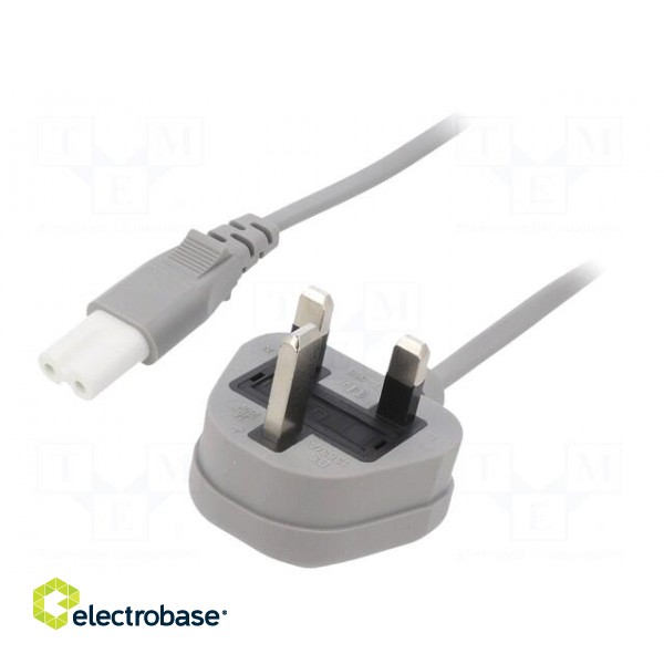 Cable | 2x0.75mm2 | BS 1363 (G) plug,IEC C7 female | PVC | 5m | grey
