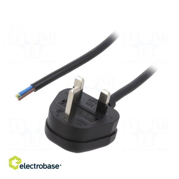 Cable | 3x1mm2 | BS 1363 (G) plug,wires | PVC | 1m | black | 13A | 250V
