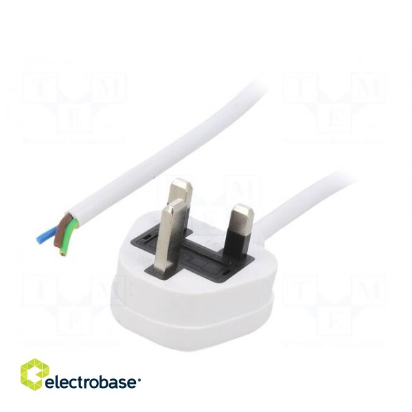 Cable | 3x1mm2 | BS 1363 (G) plug,wires | PVC | 1m | white | 13A | 250V