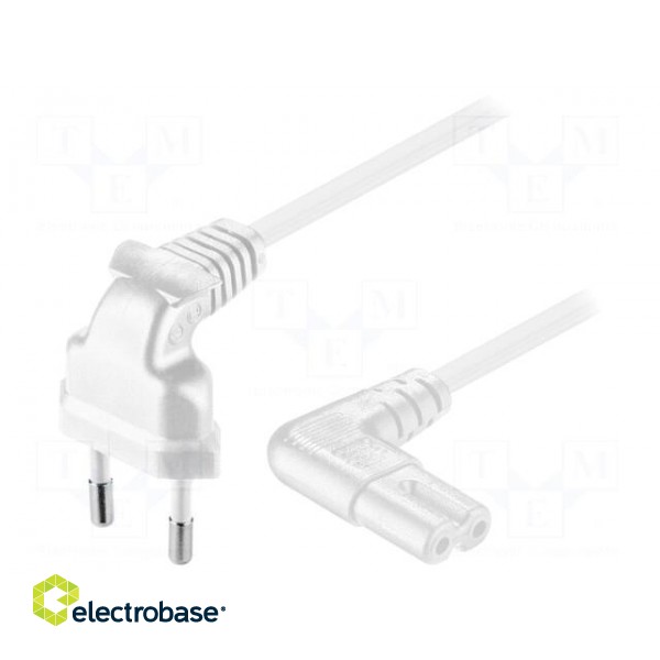 Cable | CEE 7/16 (C) plug angled,IEC C7 female angled | 2m | white