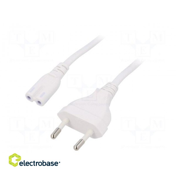 Cable | CEE 7/16 (C) plug,IEC C7 female | 1.8m | white | 2.5A | 250V
