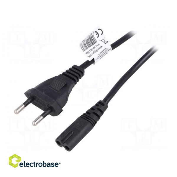 Cable | CEE 7/16 (C) plug,IEC C7 female | 3m | black | PVC | 2x0,5mm2