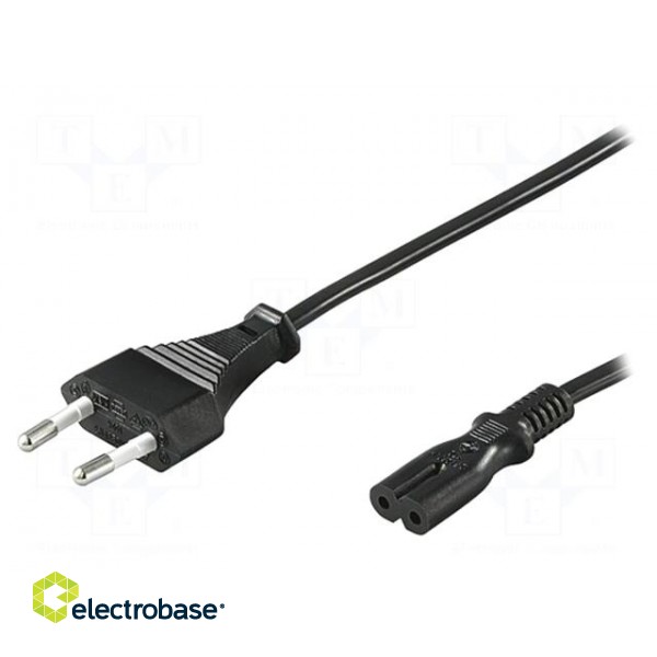 Cable | CEE 7/16 (C) plug,IEC C7 female | 3m | Sockets: 1 | black | PVC