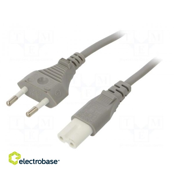 Cable | 2x0.75mm2 | CEE 7/16 (C) plug,IEC C7 female | PVC | 1m | grey