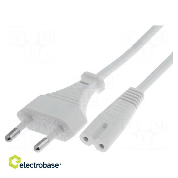 Cable | CEE 7/16 (C) plug,IEC C7 female | 3m | Sockets: 1 | white | PVC