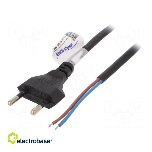 Cable | 2x0.5mm2 | CEE 7/16 (C) plug,wires | PVC | 1.5m | flat | black