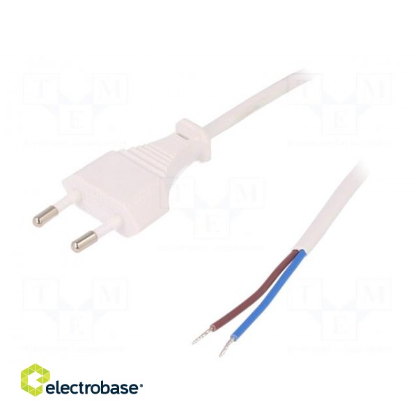Cable | CEE 7/16 (C) plug,wires | 1.5m | white | 2.5A | 250V