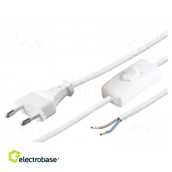 Cable | CEE 7/16 (C) plug,wires | 1.5m | with switch | white | PVC