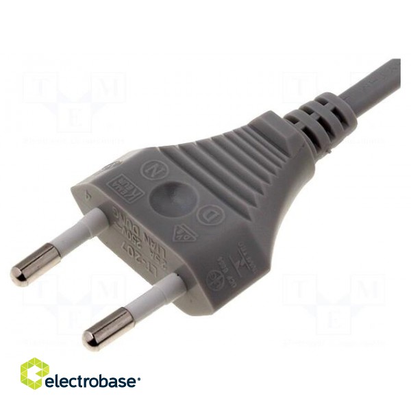 Cable | CEE 7/16 (C) plug,wires | 1.8m | grey | PVC | 2x0,75mm2 | 2.5A