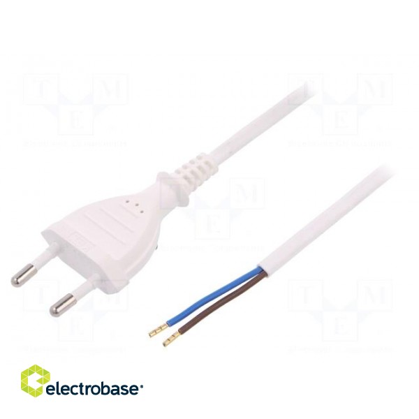 Cable | CEE 7/16 (C) plug,wires | 1.5m | white | PVC | 2x0,75mm2 | 2.5A