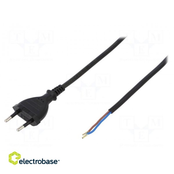 Cable | CEE 7/16 (C) plug,wires | 1.5m | black | PVC | 2x0,75mm2 | 2.5A