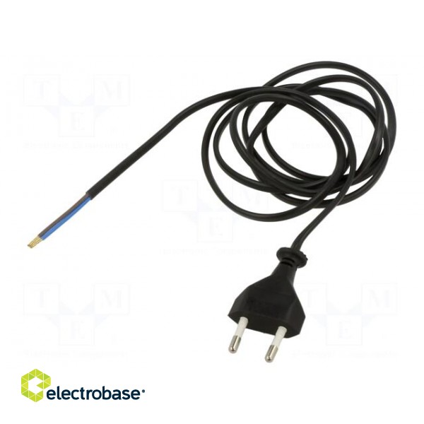Cable | 2x0.75mm2 | CEE 7/16 (C) plug,wires | PVC | 1.5m | black | 2.5A