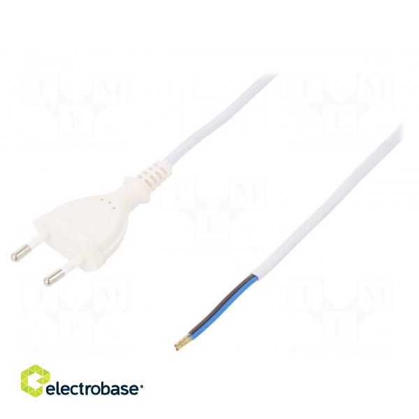 Cable | 2x0.5mm2 | CEE 7/16 (C) plug,wires | PVC | 1.5m | white | 2.5A