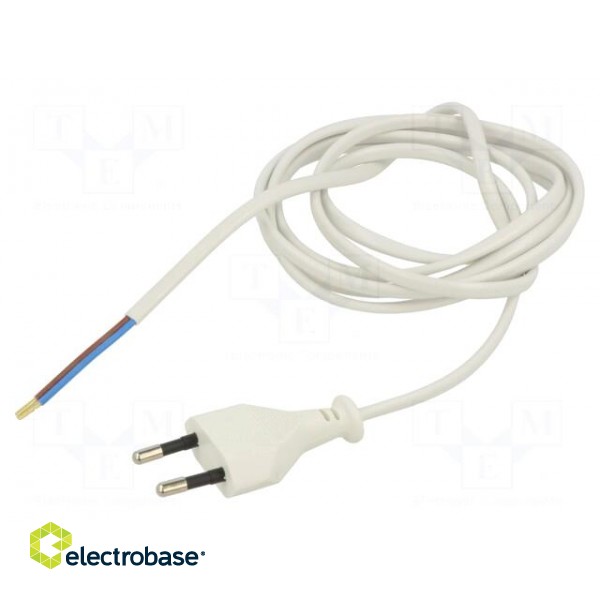 Cable | 2x0.75mm2 | CEE 7/16 (C) plug,wires | PVC | 1.9m | white | 2.5A