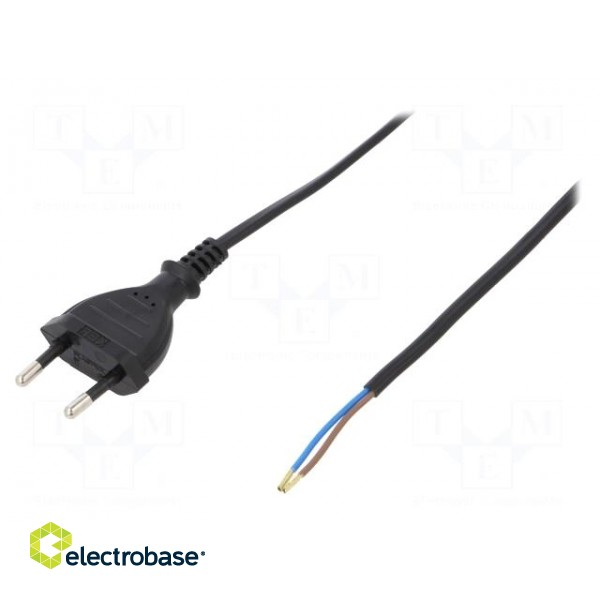 Cable | CEE 7/16 (C) plug,wires | 2m | black | PVC | 2x0,5mm2 | 2.5A