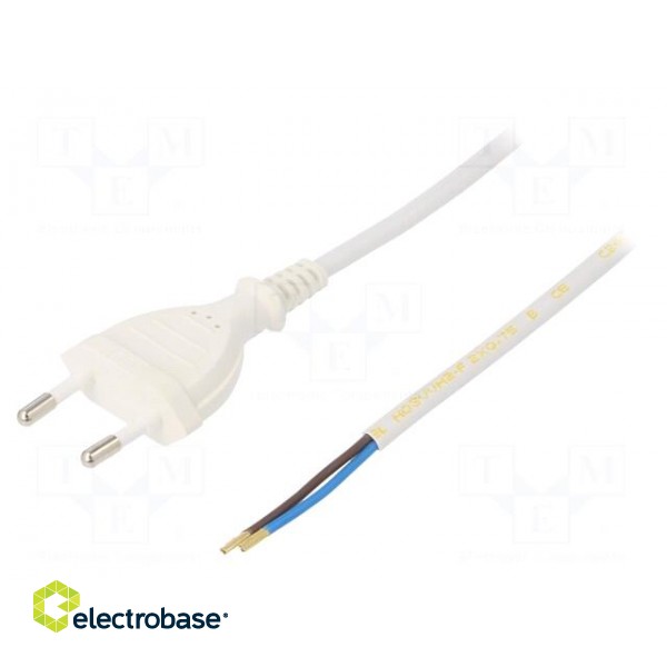 Cable | 2x0.75mm2 | CEE 7/16 (C) plug,wires | PVC | 2m | white | 2.5A