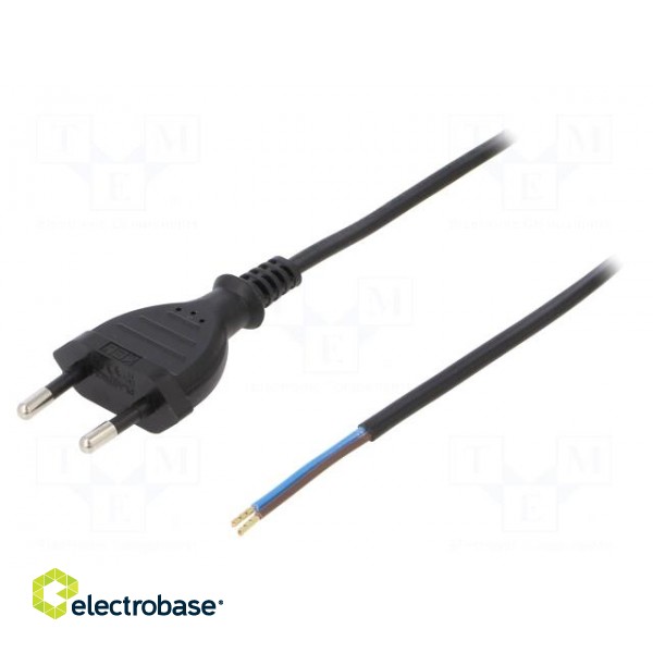 Cable | CEE 7/16 (C) plug,wires | 3m | black | PVC | 2x0,5mm2 | 2.5A