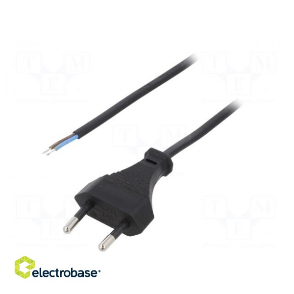 Cable | 2x0.5mm2 | CEE 7/16 (C) plug,wires | PVC | 3m | black | 2.5A