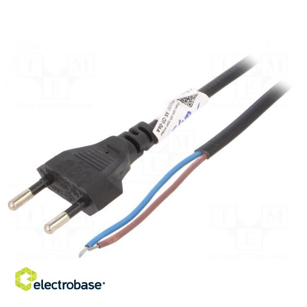 Cable | 2x0.5mm2 | CEE 7/16 (C) plug,wires | PVC | 3m | flat | black