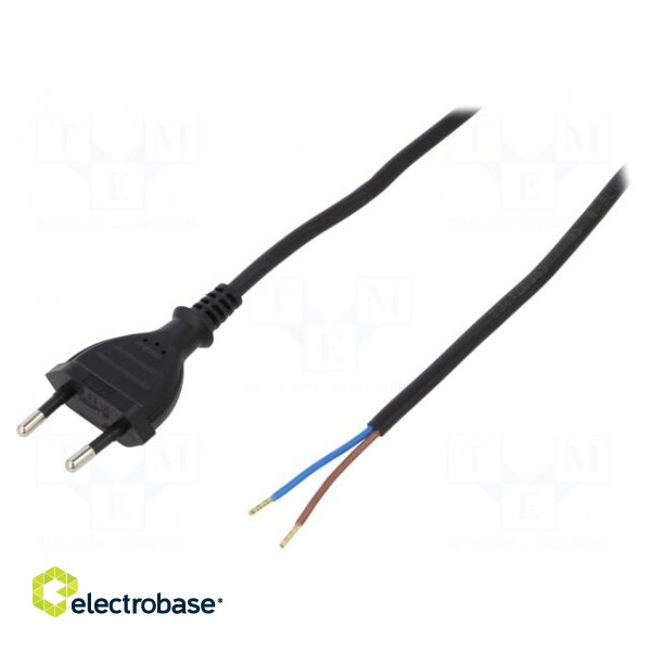 Cable | CEE 7/16 (C) plug,wires | 5m | black | PVC | 2x0,75mm2 | 2.5A
