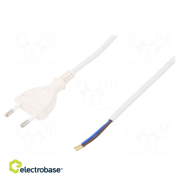 Cable | CEE 7/16 (C) plug,wires | 5m | white | PVC | 2x0,75mm2 | 2.5A