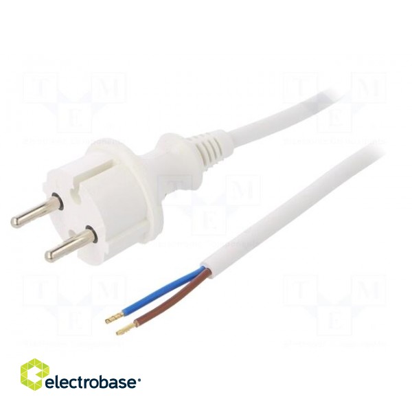 Cable | 2x1.5mm2 | CEE 7/17 (C) plug,wires | PVC | 2m | white | 16A | 250V