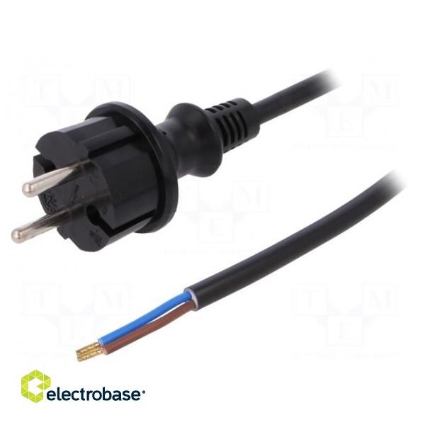 Cable | 2x1.5mm2 | CEE 7/17 (C) plug,wires | PVC | 4m | black | 16A | 250V