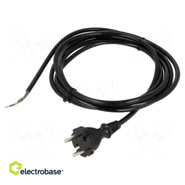 Cable | 2x1mm2 | CEE 7/17 (C) plug,wires | PUR | 3m | black | 10A | 230V