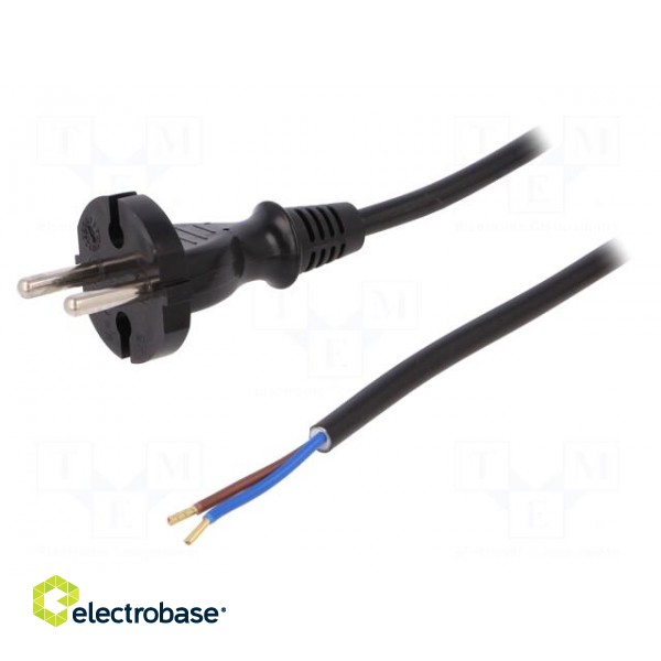 Cable | CEE 7/17 (C) plug,wires | 1.5m | black | PVC | 2x1mm2 | 16A | 250V